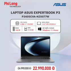 Laptop ASUS ExpertBook P3 P3405CVA-NZ0077W (Intel Core i7-13620H, RAM 16GB, SSD 512GB, Màn Hình 14 inch WQXGA, VGA Intel UHD, Windows 11 Home)