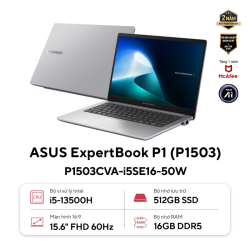 Laptop ASUS ExpertBook P1503CVA-i516-50W (Intel Core i5-13420H, VGA Intel UHD, RAM 16GB, SSD 512GB, Màn Hình 15.6inch FHD, Windows 11, Màu Xám)