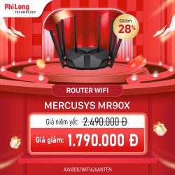 Router WiFi 6 Mercusys MR90X (AX3000, 8 luồng, 2 băng tần, Multi-Gig 2.5Gbps)