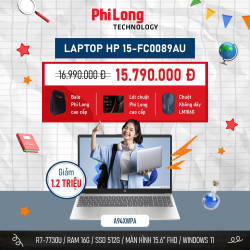 Laptop HP 15-fc0089AU A94XWPA (AMD RYZEN R7-7730U, RAM 16GB, SSD 512GB, AMD Radeon Graphics, Màn Hình 15.6inch FHD, Windows 11)