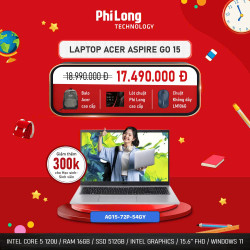 Laptop Acer Aspire Go 15 AG15-72P-54GY (Intel Core 5 120U, RAM 16GB, SSD 512GB, Intel Graphics, Màn Hình 15.6 inch FHD, Windows 11, Silver)