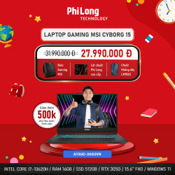 Laptop MSI Cyborg 15 A13UC-2082VN (Intel Core i7-13620H, RTX 3050, Màn Hình 15.6 inch FHD, RAM 16GB, SSD 512GB, Windows 11 Home, Màu Đen)