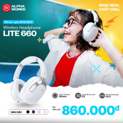 Tai Nghe Không Dây Alpha Works LITE 660 White (Bluetooth 6.0, Pin 50h, Hỗ Trợ Cổng AUX)