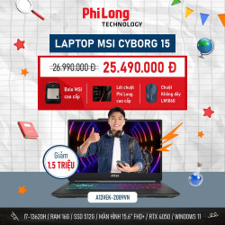 Laptop MSI Cyborg 15 A13VEK-2089VN (Intel Core i7-13620H, RAM 16GB, SSD 512GB, RTX 4050, Màn Hình 15.6inchFHD+, Windows 11, Màu Đen)