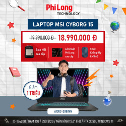 Laptop MSI Cyborg 15 A13UC 2088VN (Intel Core i5-13420H, RAM 16GB DDR5, SSD 512GB, RTX 3050 4GB, Màn Hình 15.6inch FullHD 144Hz, Windows 11, Màu Đen)