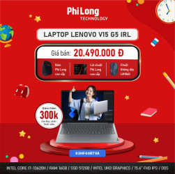 Laptop Lenovo V15 G5 IRL 83HF00BTVA (Intel Core i7-13620H, RAM 16GB, SSD 512GB, Intel UHD Graphics, Màn Hình 15.6 inch FullHD IPS, DOS, Màu Xám)