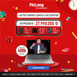 Laptop Gaming Lenovo LOQ 15ARP10E (83S0006QVN) (AMD Ryzen 7 7735HS, Ram 16GB, SSD 512GB, RTX 3050 6GB, Màn Hình 15.6inch FullHD 144Hz, Windows 11 Home)
