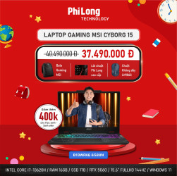 Laptop Gaming MSI Cyborg 15 B13WFKG 658VN (Intel Core i7-13620H, RAM 16GB, SSD 1TB, RTX 5060, Màn Hình 15.6inch FullHD 144Hz, Windows 11 Home, Màu Đen)