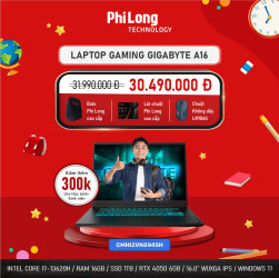 Laptop Gaming Gigabyte A16 CMHI2VN894SH (Intel Core i7-13620H, RAM 16GB, SSD 1TB, RTX 4050 6GB, Màn Hình 16 inch WUXGA IPS, Windows 11, Màu Đen)