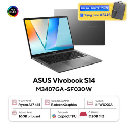 Laptop ASUS Vivobook S14 M3407GA-SF030W (AMD RYZEN AI 7 445, RAM 16GB, SSD 512GB, Màn Hình 14 inch WUXGA OLED, VGA AMD Radeon, Windows 11)