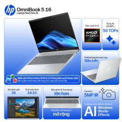 Laptop HP OmniBook 5 16-ag1069AU BZ7T1PA (AMD Ryzen AI 5 340, Ram 16 GB, SSD 512 GB, AMD Radeon 840M Graphics, Màn Hình 16 inch WUXGA, Windows 11 Home, Màu Bạc)