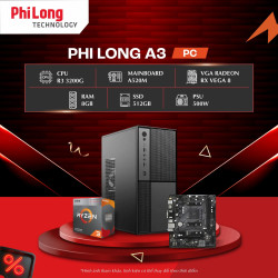 PC Phi Long Office A3 (Ryzen 3 3200G, A520M, RAM 8GB, SSD 512GB, PSU 500W, WiFi)