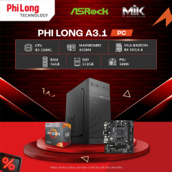 PC Phi Long Office A3.1 (Ryzen 3 3200G, A520M, RAM 16GB, SSD 512GB, PSU 500W, WiFi)