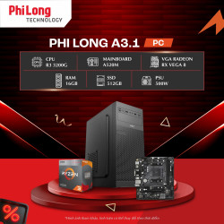 PC Phi Long Office A3.1 (Ryzen 3 3200G, A520M, RAM 16GB, SSD 512GB, PSU 500W, WiFi)