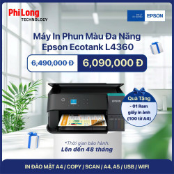 Máy In Phun Màu Đa Năng Epson EcoTank L4360 (In đảo mặt, Copy, Scan, A4, A5, USB, WIFI)