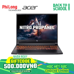 Laptop Acer Gaming Nitro ProPanel ANV16-72-71T9 (Intel Core 7 240H, RAM 16GB, SSD 512GB, RTX 5060 8GB, Màn Hình 16inch FHD+, IPS, 180Hz, 100% sRGB, Windows 11 Bản Quyền)