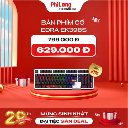 Bàn Phím Cơ Không Dây EDRA EK398S Red Switch (3 mode, Gasket mount, Rainbow LED)