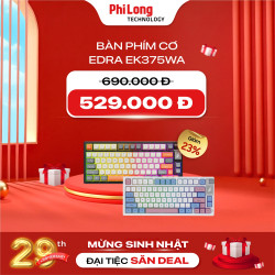 Bàn Phím Cơ Không Dây EDRA EK375WA Xanh Dương + Hồng + Trắng (3 mode, Hotswap, Rainbows LED)