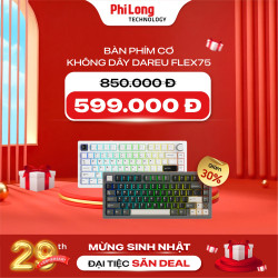 Bàn Phím Cơ Không Dây DareU FLEX 75 Black Grey - Pegasus Switch (3 mode, PBT Keycap, Gasket mount, Hotswap, Pin 4000mAh)
