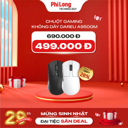 Chuột Gaming Không Dây DareU A950GM Black (3 mode, PAW3395, 26.000 DPI, Pin sạc, 60g)