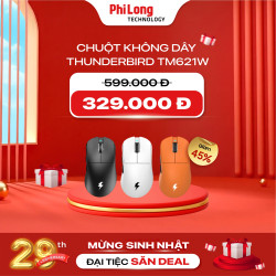 Chuột Gaming Không Dây ThunderBird TM621W White (3 mode, PAW3311, 12.000 DPI, 58g)
