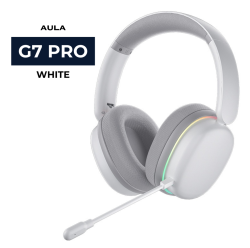 Tai Nghe Gaming Không Dây AULA G7 Pro White (Âm Thanh Vòm 7.1, Mic Chống Ồn AI, Đèn RGB)