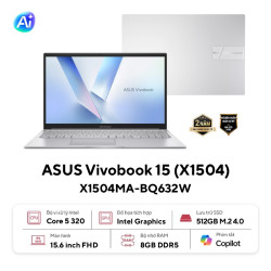 Laptop ASUS Vivobook 15 X1504MA-BQ632W (Intel Core 5 320, RAM 8GB, SSD 512GB, VGA Intel Graphics, Màn Hình 15.6 inch FHD, IPS, 60Hz, Windows 11) 
