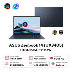 Laptop ASUS Zenbook 14 UX3405CA-ST1713W (Intel Core Ultra 5 225H, Vga Intel Arc, Màn Hình 14 inch 3K OLED, RAM 16GB, SSD 512GB, Windows 11, Màu Xanh)
