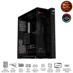 Vỏ Case Asus ROG Cronox GR801 Curve TG Screen Black (Full Tower, E-ATX, Kính cong, No Fan, Max 14 Fan, Rad 360, Màn LCD 9.2", USB-C 20Gbps)