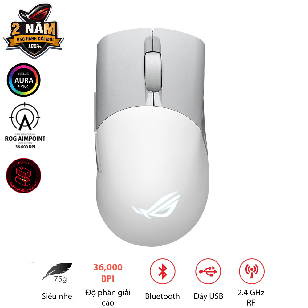 Chuột Gaming Không Dây Asus ROG Keris Wireless Aimpoint White