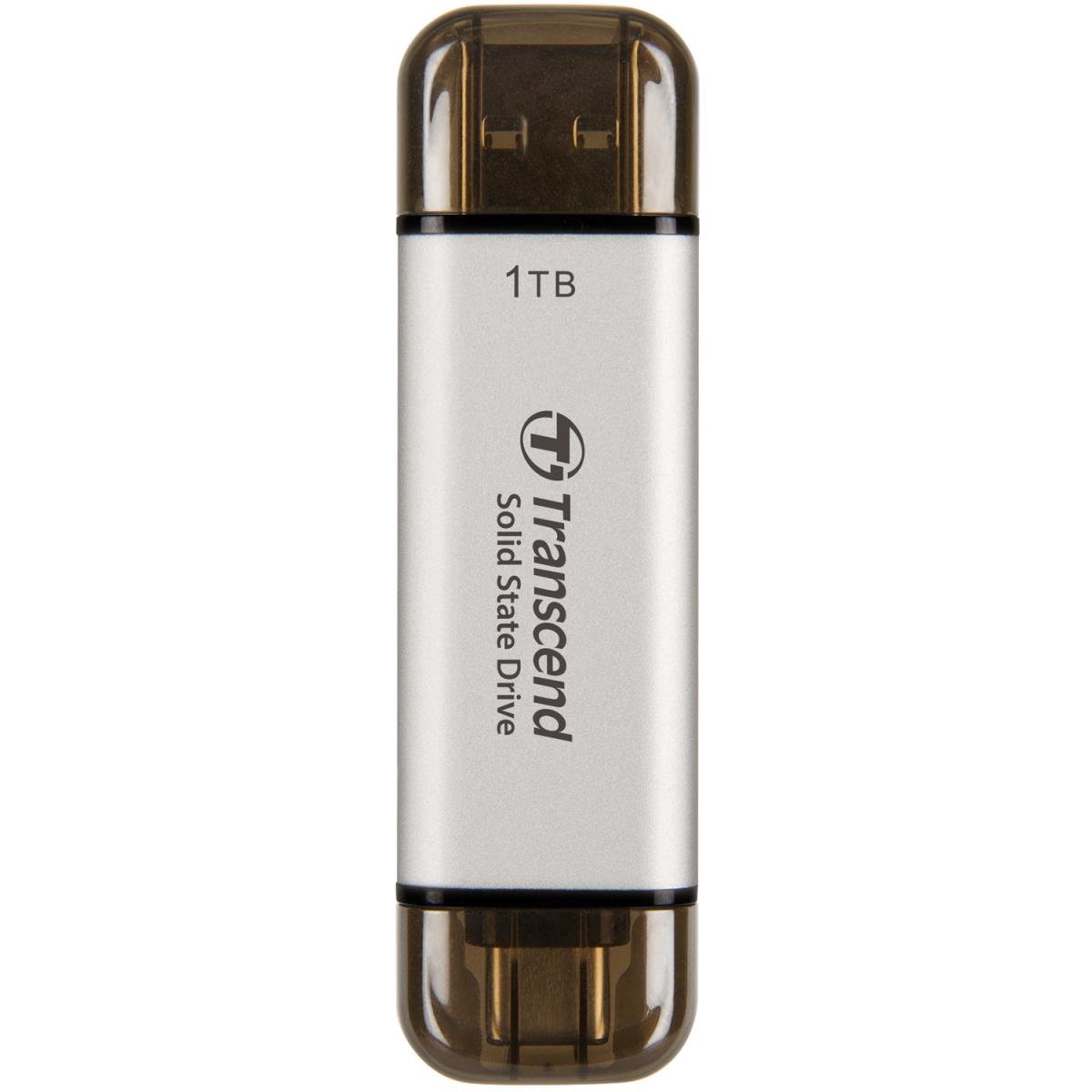 Ổ cứng di động SSD Transcend ESD310 1TB USB 3.2 Gen 2x1 Màu bạc (TS1TESD310S), Kích thước siêu nhỏ, Tích hợp 2 cổng USB-A và USB-C