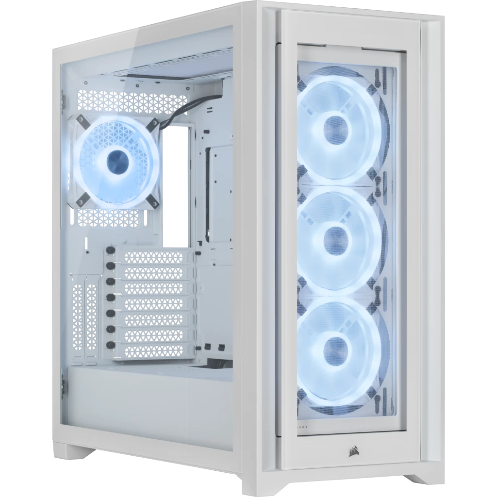 Vỏ case Corsair iCUE 5000X RGB QL Edition Mid Tower TG True White (CC-9011233-WW) (4 mặt kính cường lực, Sẵn 3 fan RGB)