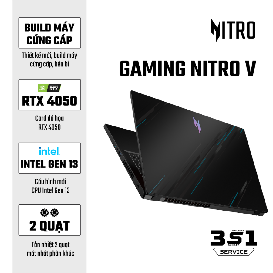 Laptop Gaming Acer Nitro V ANV15-51-55CA (Intel Core i5-13420H, Ram 16GB, SSD 512GB, RTX 4050 6GB, Màn Hình 15.6 inch FHD, Windows 11)