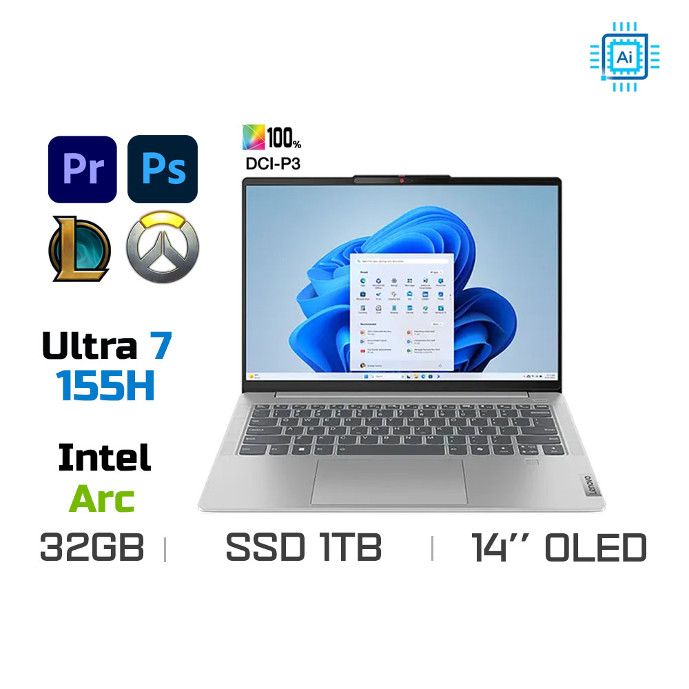Laptop Lenovo IdeaPad Slim 5 14IMH9 83DA0020VN (Ultra 7 155H, Ram 32GB LPDDR5X, SSD 1TB, Màn Hình 14 inch OLED WUXGA, VGA Arc Graphics, Windows 11)