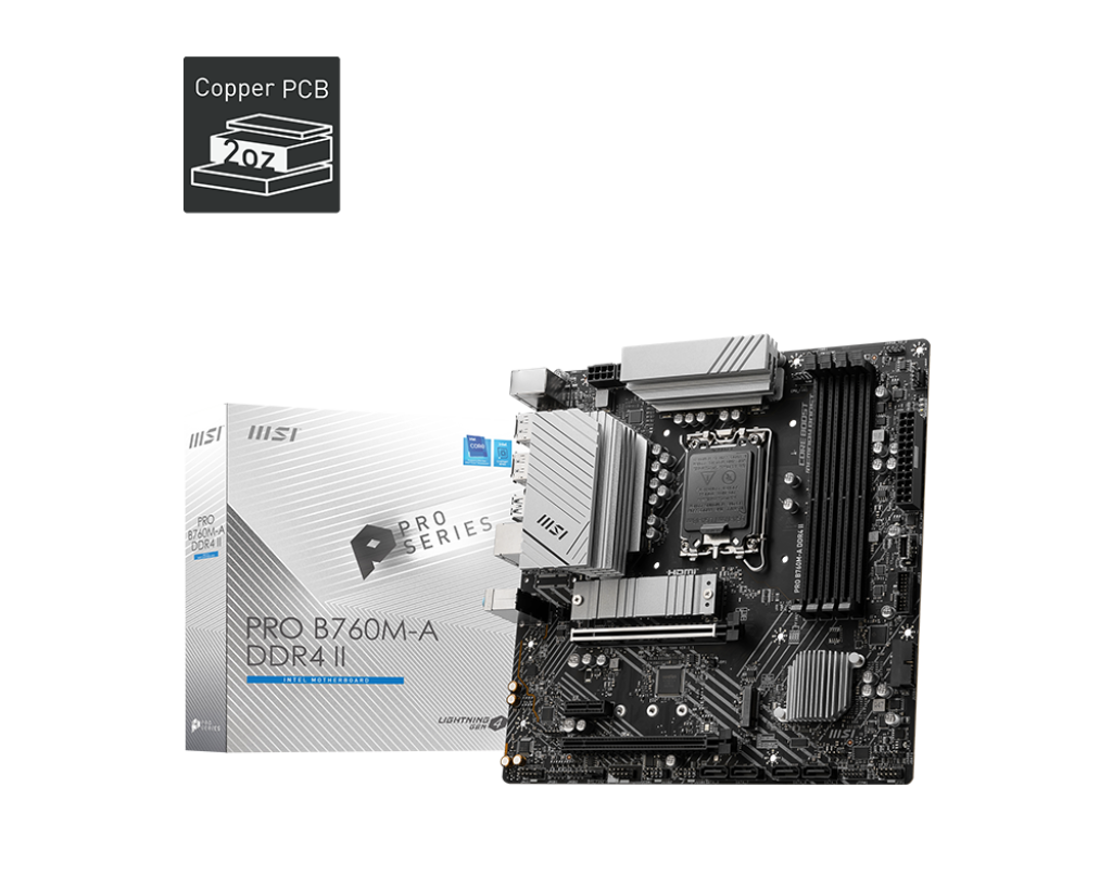 MAINBOARD MSI PRO B760M-A DDR4 II (LGA 1700, 4X DDR4, HDMI, DISPLAYPORT, M.2 PCIE 4.0, M-ATX)