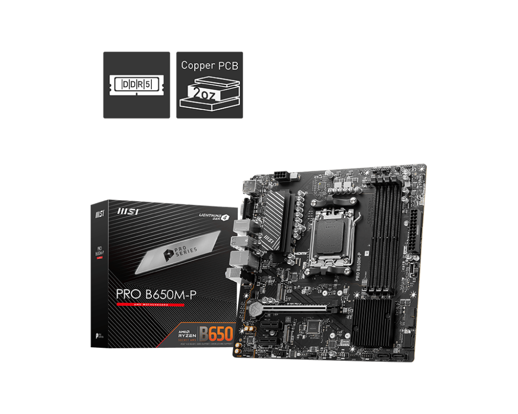 MAINBOARD MSI PRO B650M-P (AM5, 4X DDR5, HDMI, DISPLAYPORT, VGA, M.2 PCIE 4.0)