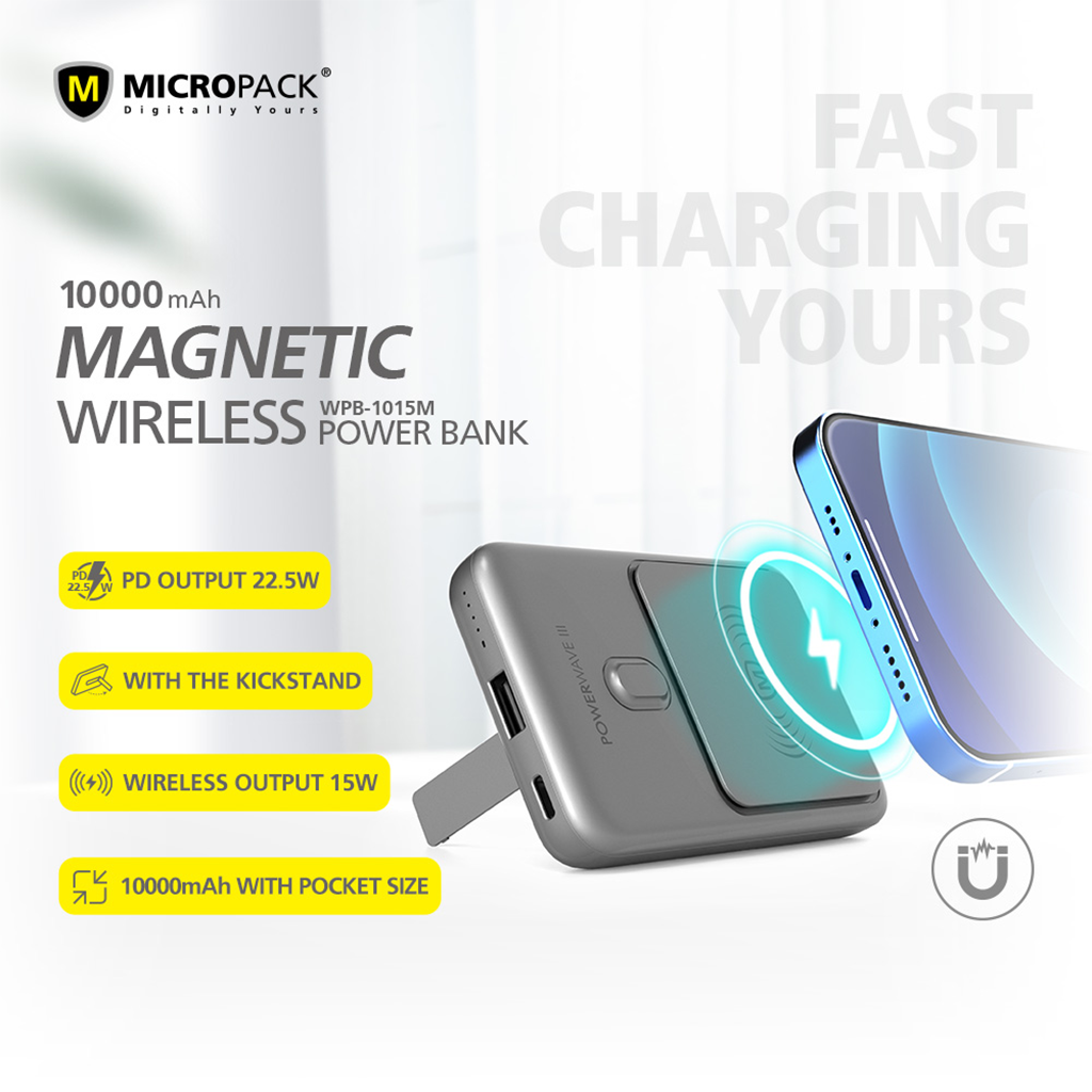 Pin sạc dự phòng không dây MicroPack POWER WAVE III WPB-1015M (Grey, WPB-1015M-GY)