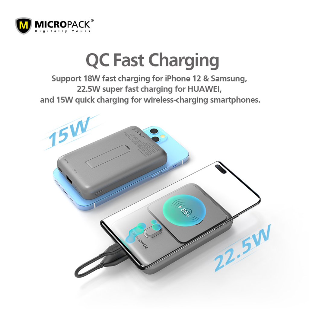 Pin sạc dự phòng không dây MicroPack POWER WAVE III WPB-1015M (Grey, WPB-1015M-GY)