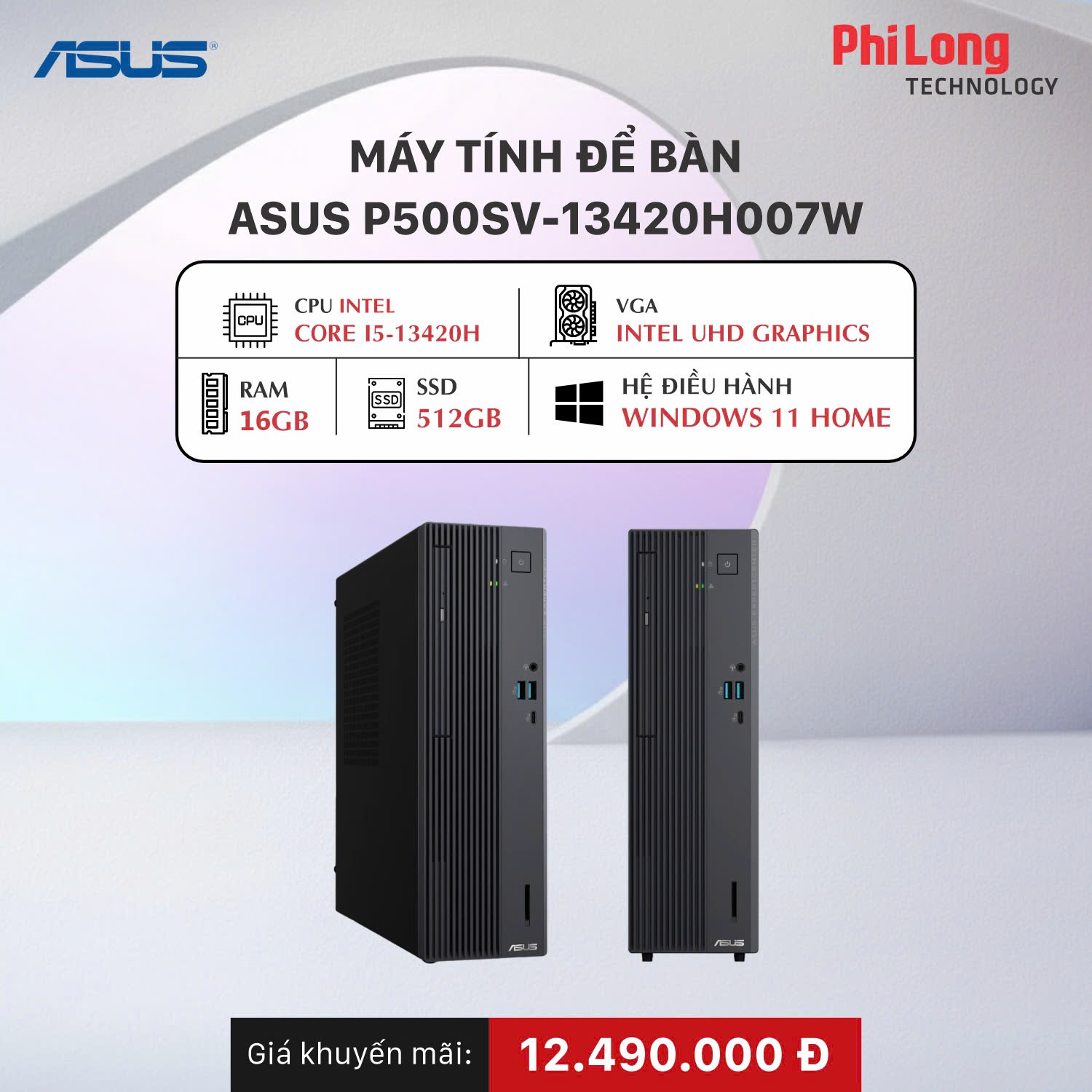 Máy Tính Để Bàn PC Đồng Bộ Asus P500SV-13420H007W (Intel Core i5-13420H, RAM 16GB, SSD 512GB, Intel UHD Graphics, Wi-Fi 6, Bluetooth, LAN, Windows 11)