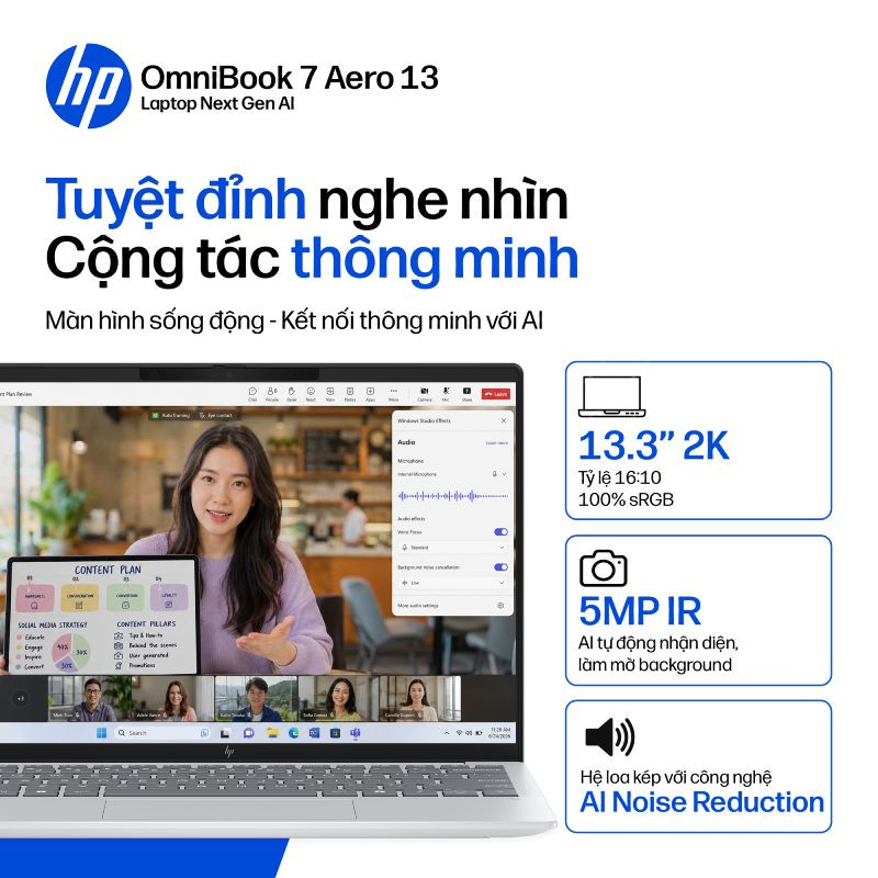 Laptop HP OmniBook 7 Aero 13-bg1087AU BZ7S1PA (AMD Ryzen AI 5 340, RAM 16GB, SSD 512GB,  AMD Radeon 840M, Màn Hình 13.3 inch WUXGA, Windows 11, Office, Màu Bạc)